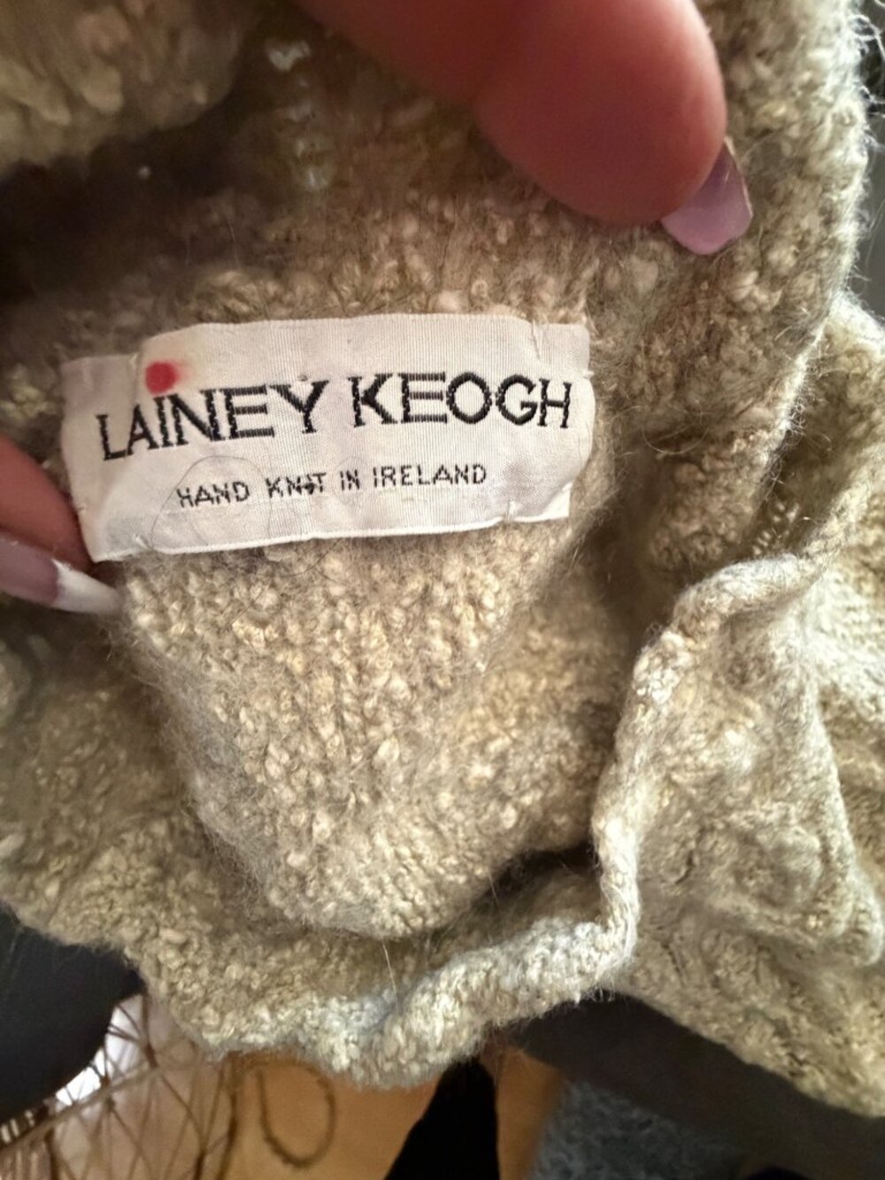 Lainey Keogh Hand-Knit Wool Blend Cable Knit Sweater With High Neck Beige - Picture 5 of 10